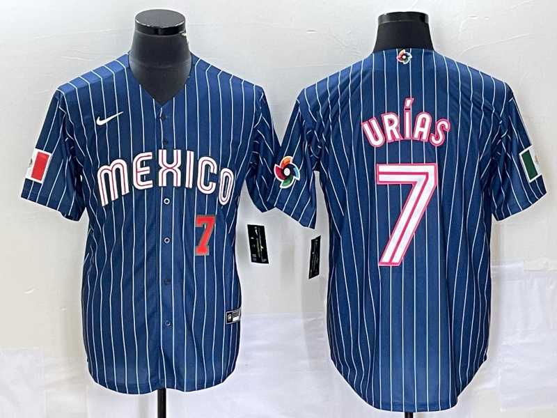 Mens Mexico Baseball #7 Julio Urias Number Navy Blue Pinstripe 2020 World Series Cool Base Nike Jersey3->2023 world baseball classic->MLB Jersey